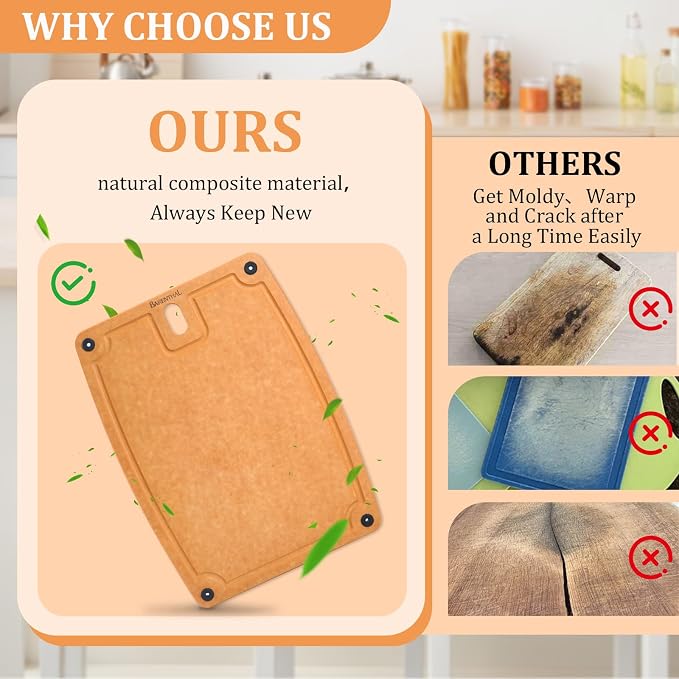 2PC Cutting Boards for Kitchen Dishwasher Safe Eco-Friendly Composite Cutting Board, Reversible Chopping Board with Handles & Juice Grooves, Small & Medium Cutting Board for Kitchen