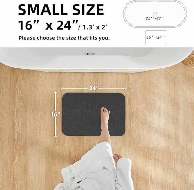 TYUU Bath Mat, Bathroom Rugs Non Slip Washable Thin Absorbent Quick Dry Bath Mat Fits Under Door Bathroom Floor Mat Perfect for Bath, Shower, or Sink 16"x24" Dark Grey
