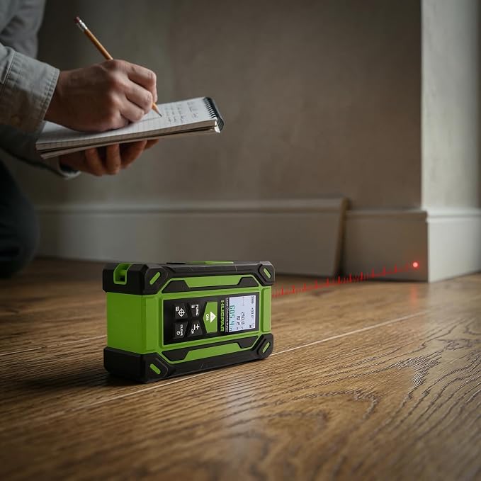 Digital Laser Tape Measure 4-in-1, HUEPAR ±1/16" Laser Measure with Dual HD Display, 200Ft Rechargeable Laser Measurement&33Ft Green Cross Line Laser&10Ft Tape, for Area/Volume/Pythagorean/Leveling
