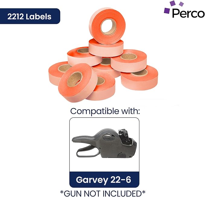 Perco Fluorescent Red Price Marking Labels - 44,000 Blank Labels for Garvey Contact 22-6/22-7/22-8 Price Gun with Ink Roll Included - 36 Rolls, 4 Sleeves - Made in USA