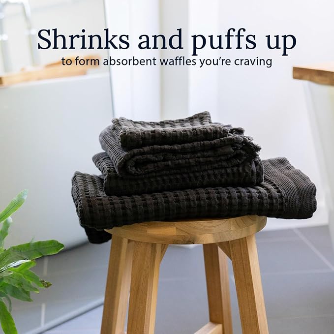 GILDEN TREE Waffle Bath Towels Wash Cloths for Showering, Exfoliating Washcloth Quick Dry Towel, Face Towels for Washing Face Cotton Washcloths Set of 4, Modern Style (Faded Black)