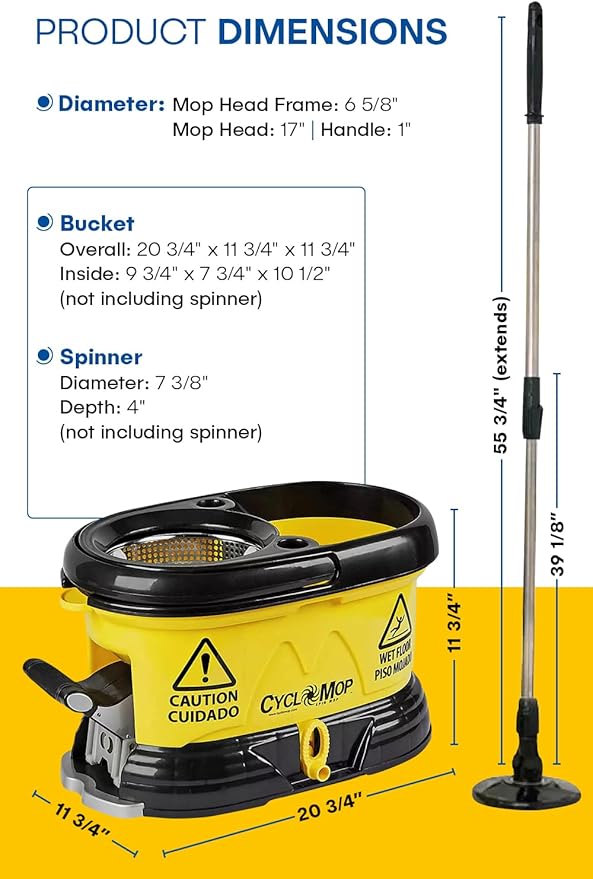 CycloMop® Commercial Spinning Spin Mop with Dolly Wheels - Heavy Duty Design for Years of Use