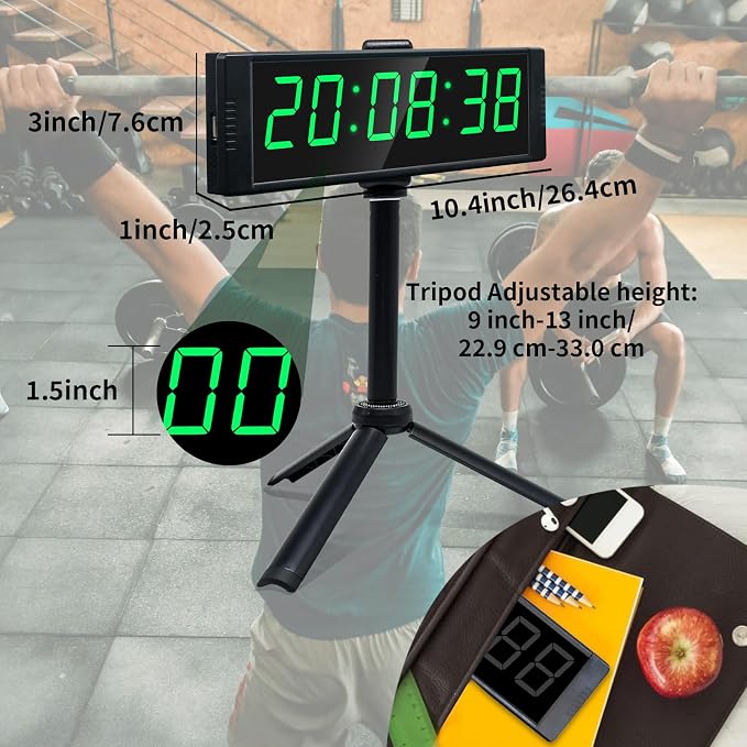 YZ Gym Timer Clock for Home Gym, Fitness Timer with Stopwatch, Large Digital Stopwatch Countdown Clock, 12/24H Digital Wall Clock, with Stand