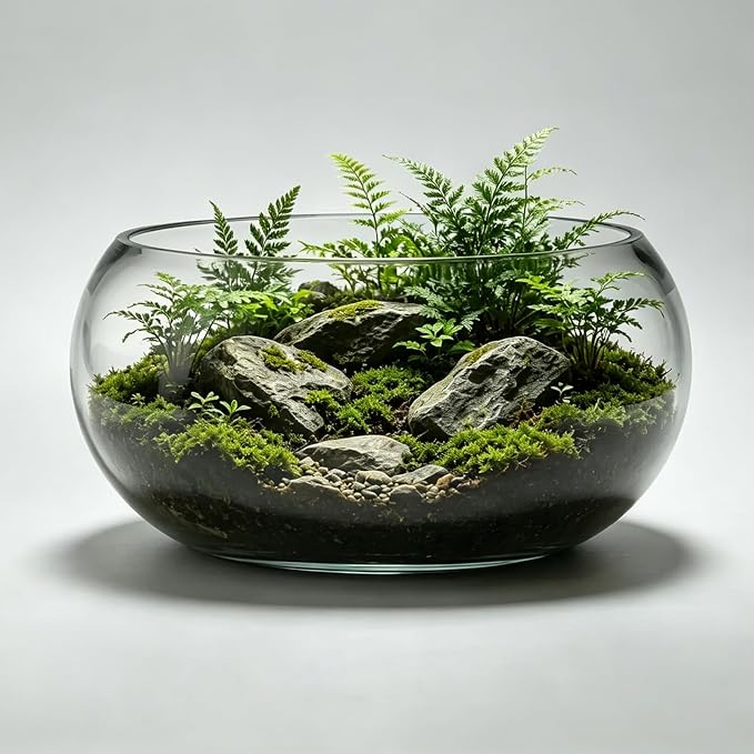 10" Large Glass Lotus Bowl Planter with Rattan Mat Round Clear Glass Water Lily Flower Pot Indoor Hydroponic Aquatic Plant Bonsai Vase Can As a Fish Tank