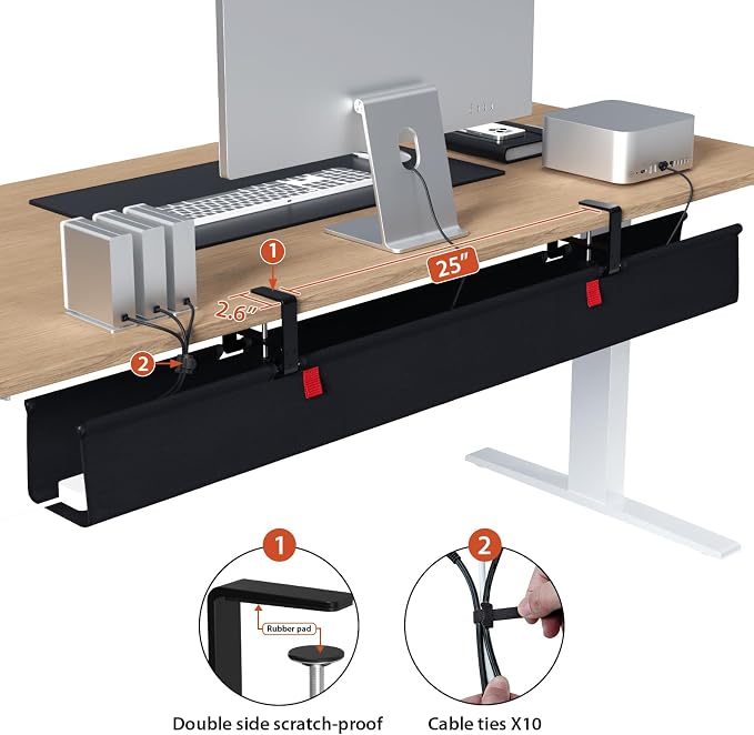 Univivi No Drill Under Desk Cable Management Tray, 48" Cord Organizer for Table, Clamp/Screw Mount Desk Cable Management, Premium Fabric Cable Management Tray for Office, Home (Extra Large)
