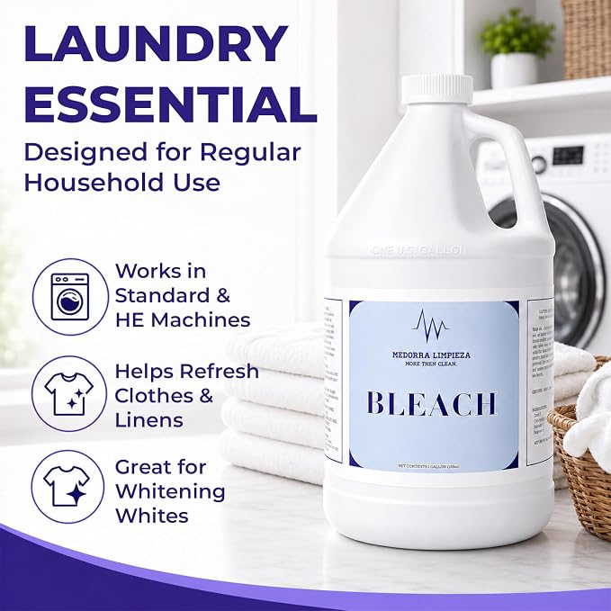 Liquid Bleach, 1 Gallon, 6-Pack, Original Unscented Chlorine Bleach, 128 fl oz Each, Multi-Purpose Cleaner for Laundry, Whites, Stain Removal, Bathroom, Kitchen & Hard Surfaces