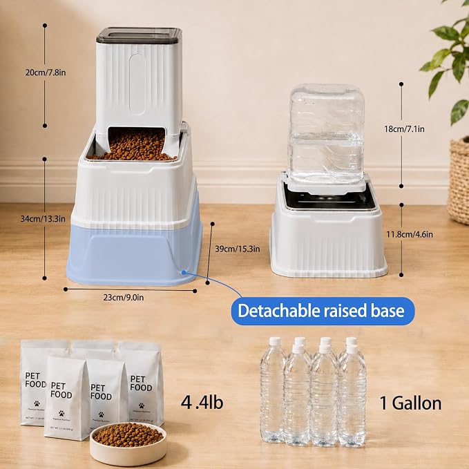 Elevated Dog Food and Water Bowl Set Gravity Automatic Refilling, Large Dog Stainless Steel Bowls with Base, Raised Dog Food Dispenser & Water Bottle for Dogs, Cats, Portable Pet Feeder for M/L Breed