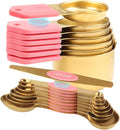 16-Piece Stainless Steel Measuring Cups and Spoons Set, Strong Magnetic Nesting Design 7 Cups 8 Spoons with Leveler, Double Measurement Markings for Dry & Liquid Ingredients, Pink & Gold