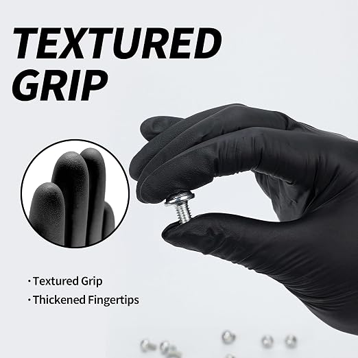 Basic Disposable Medical Synmax Vinyl Exam Gloves - 4 mil Safty Glove 1000pcs - Latex-Free & Powder - SGBE 8003, Large (Case of 1000, Black)