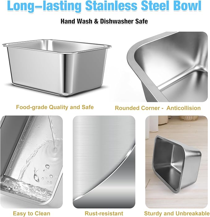 Bobbie & Laxi 14" Elevated Dog Water Bowl, 2.4 Gal Stainless Steel Bowl | Raised Dog Bowl for Large Breed, Metal Dog Feeding Station for Relief Joint Pressure, Easy Clean for Indoor & Outdoor Use