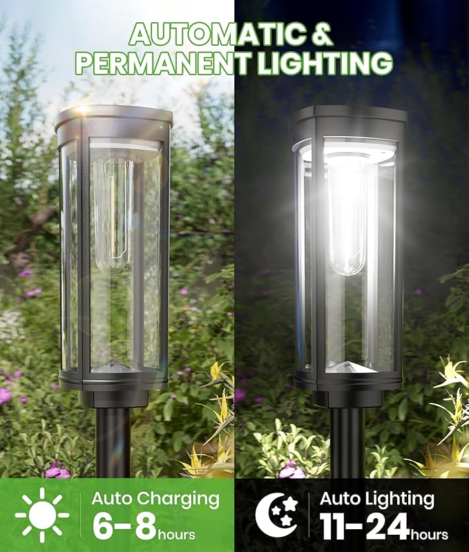 BITPOTT Bright Solar Pathway Lights, 12 Pack Solar Garden Lights Outdoor Waterproof IP65, Auto On/Off Outdoor Light Decorative Landscape Lighting for Walkway Driveway Lawn Patio Yard