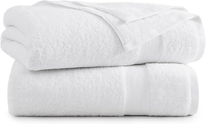 LANE LINEN Bath Sheet Set 2 Pack Oversized Soft Absorbent Quick Dry - White | Cotton Bath Sheets - Oversized & Roomy, Lightweight & Breathable, Fade-Resistant Color, Classic Terry Weave, Densely Woven