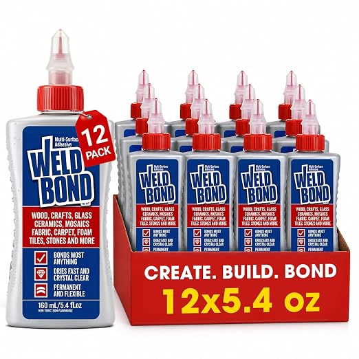 Weldbond Multi-Surface Strong Glue – Fast Drying Glue for Wood, Tile, Ceramic, Pottery, Glass, Metal & More – Heavy Duty Adhesive for Mosaic, Crafts, Wood Working & Repairs – 5.4oz (160ml), 12 Pack | Non Toxic Glue Dries Crystal Clear Heavy Duty Adhesi...