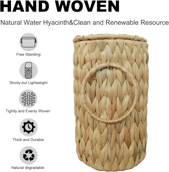 Coeusy Toilet Paper Basket with Lid,Wicker Basket for Bathroom Organizers and Storage,Holds Up to 6 Mega Rolls, Decorative Hand-Woven Rattan Bathroom Decor Accessories,Natural Water Hyacinth