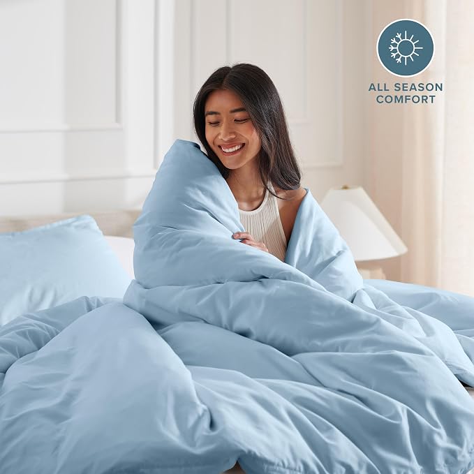 Bare Home Bedding Duvet Cover Queen Size - Premium 1800 Super Soft Collection - Lightweight, Cooling Duvet Cover - Soft Breathable Bedding (Queen, Light Blue)