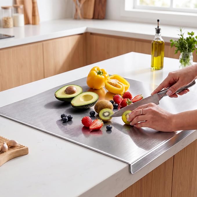 2026 NEW Titanium Cutting Boards for Kitchen, 100% Pure Titanium Kneading Cutting Board with Non Slip Pad, Large Cutting Board for Meat, Fruits, Vegetables, Bread, and Baking (15.7 x 11.8 in)