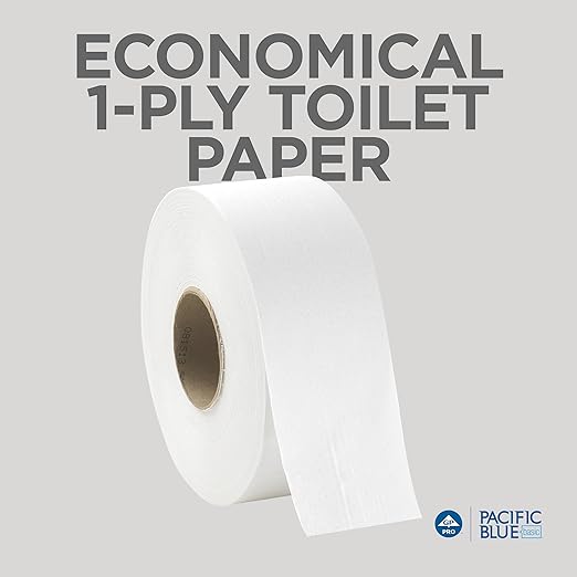 Georgia-Pacific Pacific Blue Basic 1-Ply Jumbo Jr. 9'' Toilet Paper by GP PRO (GEORGIA-PACIFIC), 13718, 2,000 Linear Feet Per Roll, 8 Rolls Per Case