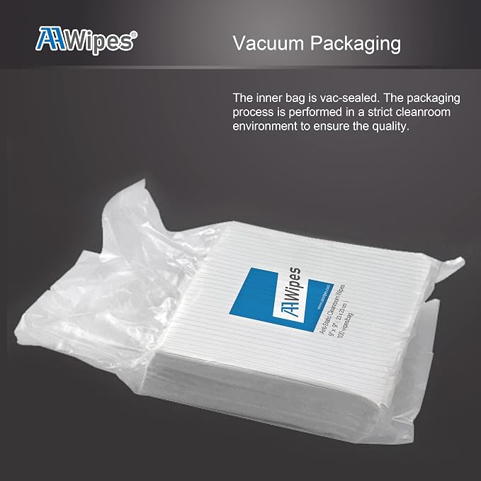 AAWipes Anti-Static Electrostatic Discharge (ESD) Wipes (12"x12",100pcs, Polyester Wiper Cloths with Conductive Yarn) ESD-Safer Cleanroom Wipers Lint Free Class 100 ISO5 (CE16012)