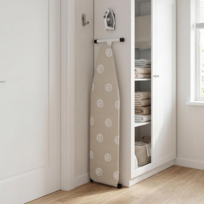 T-Leg Ironing Board with Perforated Top, Adjustable Height up to 35", Foldable Design for Compact Storage, Heavy Duty Steel Frame, Non-Slip Feet, 53" x 14" Full Size Beige