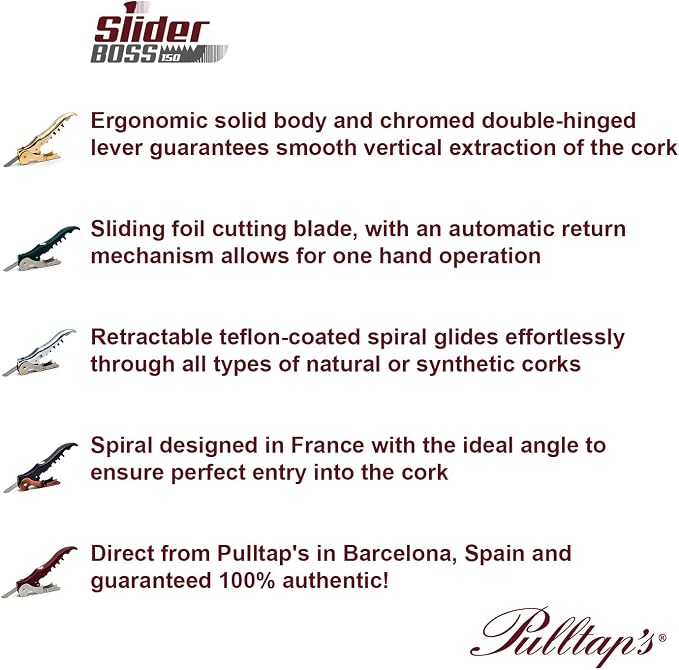 Pulltap's Genuine Slider Boss 150 Waiter's Corkscrew – Double-Hinged Wine Key with Sliding Foil Cutter – Patented Design – Made in Spain – Oro (24K Flash Gold)