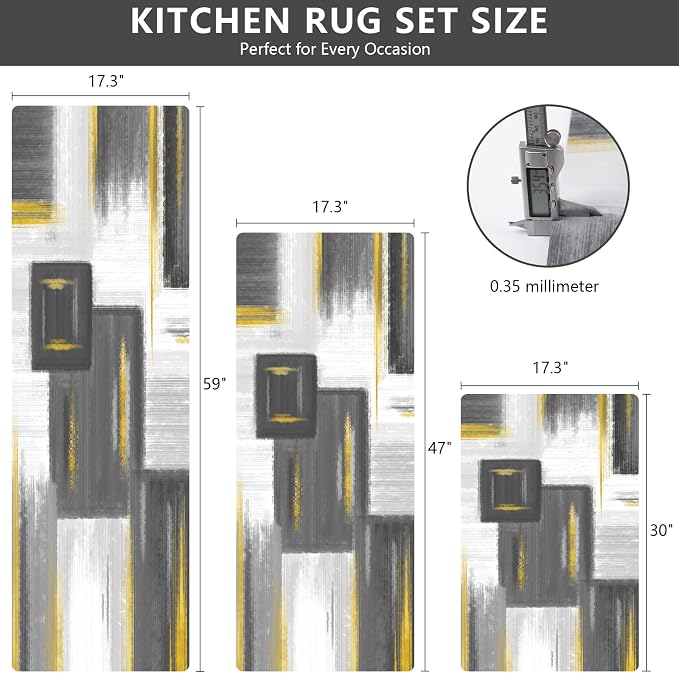 XLHOMO Kitchen Rugs Sets of 3, Non Slip Washable Kitchen Mats for Floor, Anti-Fatigue Runner Rug with Rubber Backing, Waterproof Kitchen Rug Set for Laundry, Floor, Office, Hallway