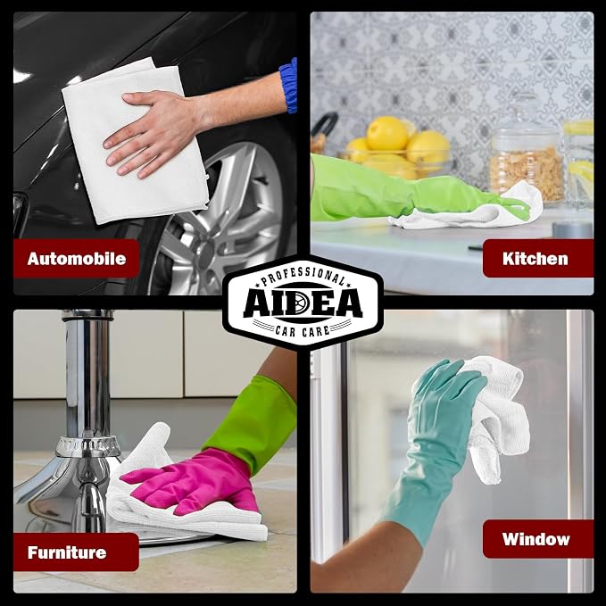 AIDEA Microfiber Cleaning Cloth White, 400PK, Shop Towels 12×12" | Microfiber Towels for Cars, Cleaning Rags, Absorbent Towel for SUVs, House, Kitchen, Commercial, Cleaning Supplies