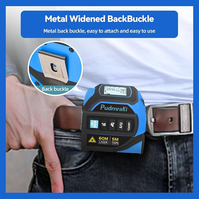 4-in-1 Laser Tape Measure 196.85Ft Laser Ranging 16.4ft Auto-Locking Tape Measure with Backlight LCD Screen, Area, Volume Measurement, Pythagorean Mode, Ft/in/m Unit Switching
