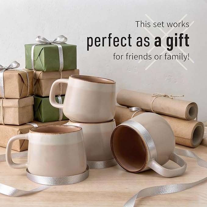 Ava Nord Stoneware Ceramic Coffee Mugs Set of 4 | 12 oz | Rose Sand | Lead-Free, Non-Toxic, Freezer - Microwave & Dishwasher Safe, Comfortable Handle, Aesthetic Nordic Design for Cappuccino