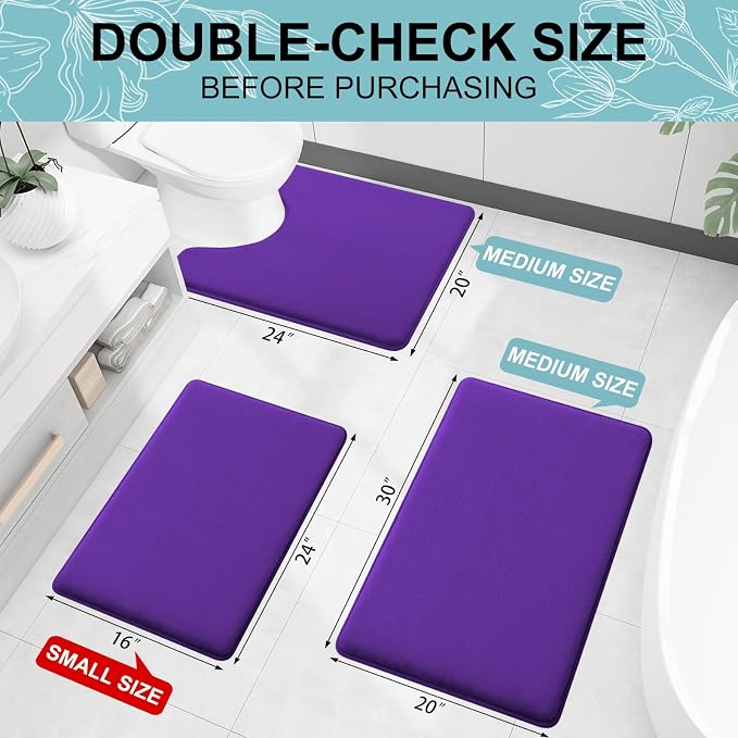 Smiry Memory Foam Toilet Rugs U-Shaped 24x20, Extra Soft Absorbent Non-Slip Contour Bathroom Rugs, Machine Washable Bath Mats for Toilet, Dark Purple