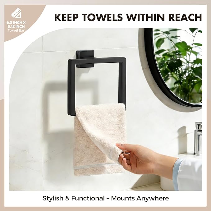 10-Pieces Matte Black Bathroom Accessories Set, Stainless Steel Bathroom Hardware Set, Towel Racks for Bathroom Wall Mounted 24 Inch Bath Towel Bar Set.