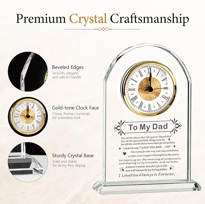 Delicate Dad Birthday Gifts,best Fathers Day Gift for Dad Father from Daughter Son Ideas, Father's Day Glass Clock Gift Who Wants Nothing (Battery not Included) (Dad Gifts)