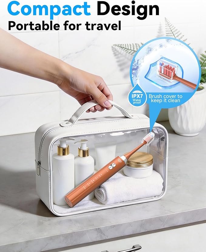 JTF Sonic Electric Toothbrush with UV Sanitizing & Drying: 5 Modes for Effective Yet Gentle Cleaning – with 6 Brush Heads, Rinse Cup, Wireless Charging Base, Rechargeable for Daily Care, Home & Travel