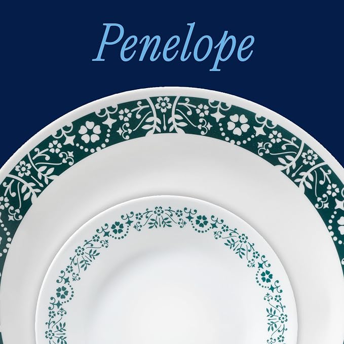 Corelle Vitrelle 18 Piece Glass Dinnerware Sets Service for 6, Triple Layer Chip & Crack Resistant Glass Plate and Bowl Sets, Penelope