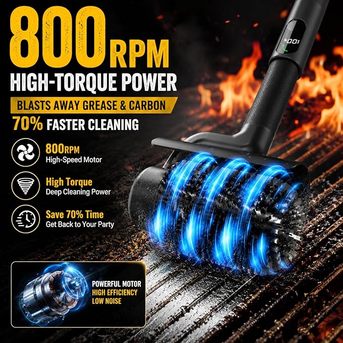 Electric Grill Brush for Outdoor Grill, Cordless Rechargeable BBQ Cleaner, Upgraded Giddyup Style 2-Speed Rotary Barbecue Scrubber, High Torque Battery Operated Power Grill Cleaning Brush