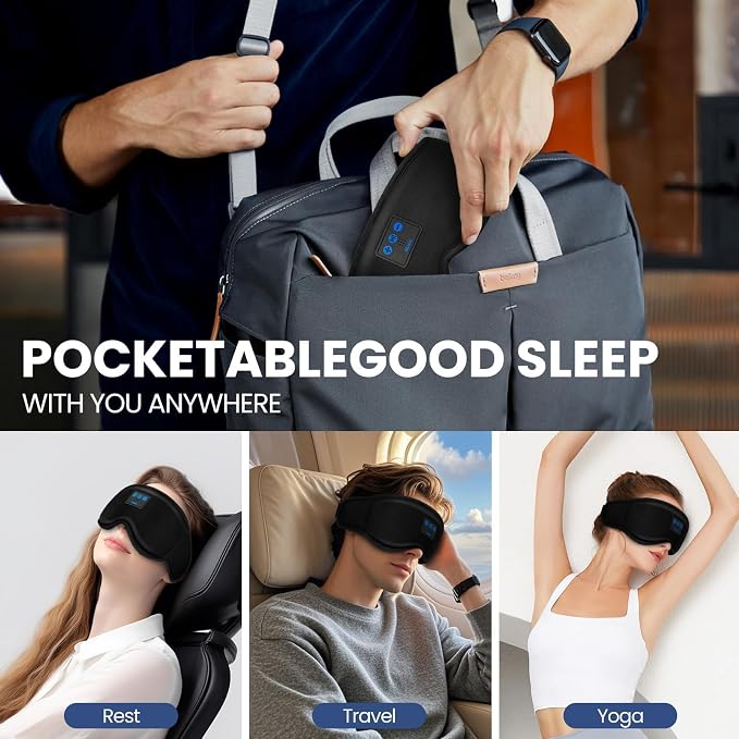 Sleep Headphones, HILDCROA Sleep Mask with Bluetooth Headphones, Sleeping Earphones for Side Sleeper, Bluetooth Eye Mask for Sleeping, Meditation & Travel