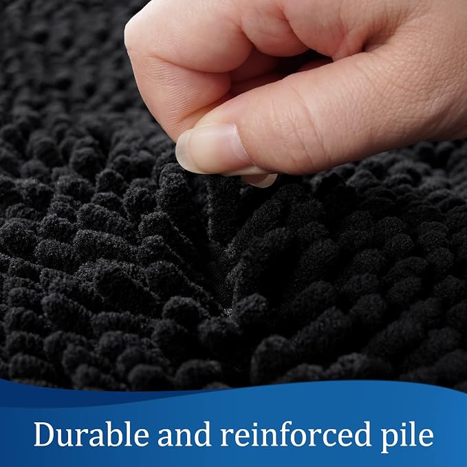 LOCHAS Luxury Bathroom Rug Shaggy Bath Mat 24 x 70 Inch, Black | Washable Non Slip Bath Rugs for Bathroom Shower, Soft Plush Chenille Absorbent Carpets