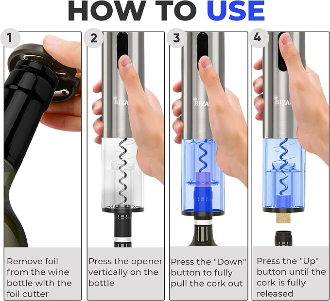 Electric Wine Opener Set with 6-in-1 Accessories, Automatic Corkscrew, Foil Cutter, Pourer, Vacuum Pump, 2 Stoppers, Charging Stand