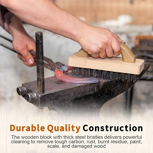 2 Pcs 9'' Ergonomic Steel Butcher Block Scratch Brush, Durable and Effective, Steel Wire Broiler Bristle Brush for Cleaning Dirt, Rust and Electroplating and Welding Operations