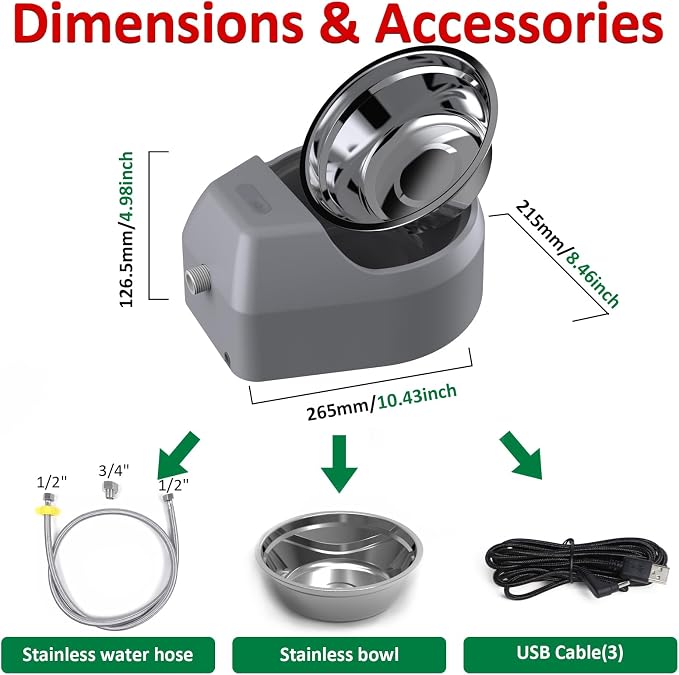 Dog Fountain Auto Filling Dog Water Dispenser | Auto Replenish Water Dog Bowl, USB Supply & 24Hrs Fresh Water for Large Medium Dogs, Small Puppies