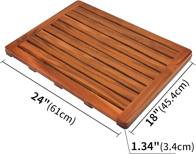 Utoplike (24"x18") Teak Wood Bath Mat, Shower Mats for Bathroom Large | Solid Wooden, with Non-Slip Pads, for Spa Home or Outdoor Inside Shower