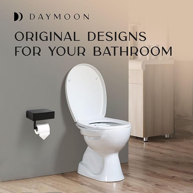 Day Moon™ - Toilet Paper Holder with Shelf - Modern Roll Holder for Bathroom - 1 Pack - Wall Mount - with Storage, Black