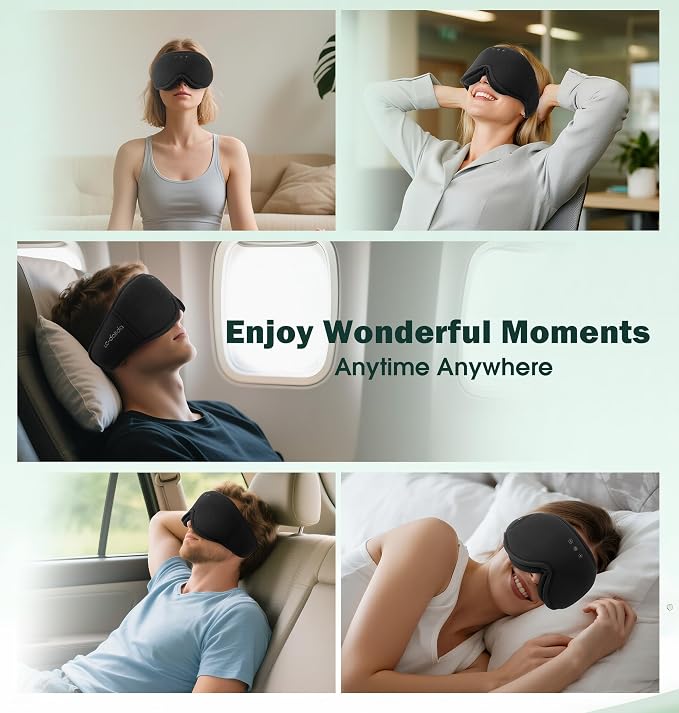Sleep Mask with Headphones Bluetooth 5.4, LC-dolida Wireless Music Eye Mask for Sleeping Headphones with Soft Bamboo Cotton Cooling Breathable,Ultra-Thin Stereo Speaker for Side Sleepers-Jet