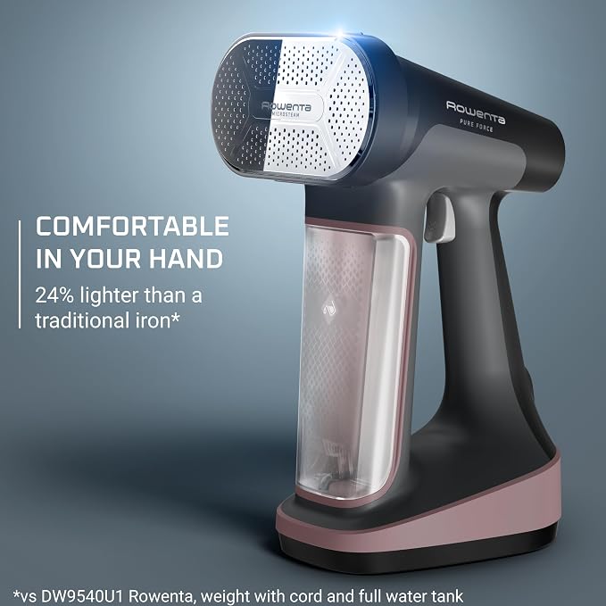 Rowenta Pure Force 3-in-1 Steamer Iron for Clothes XL Soleplate DR8865 | 40% larger soleplate, 300% more steam, 5 settings, Reversible pad system, 7.1 oz tank, 12 min autonomy, Auto-off