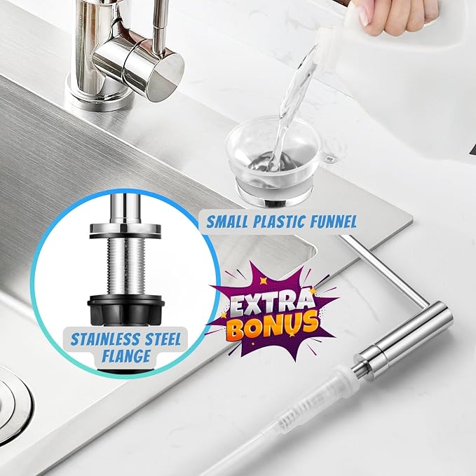 Improved Chrome Kitchen Sink Soap Dispenser - Stainless Steel Countertop Soap Dispenser – Best Choice for Dispensing Liquid & Gel Soap, Hand Lotion