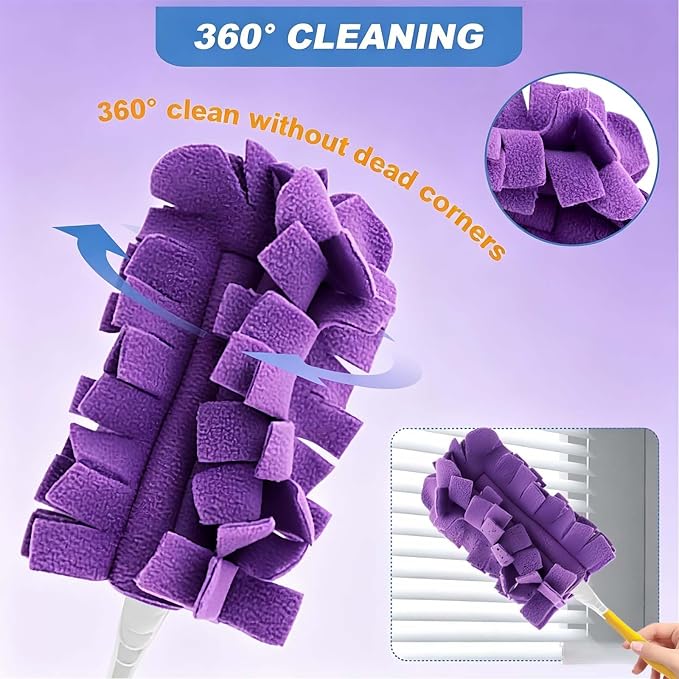 Reusable Chenille Microfiber Dust Duster Set, Duster with 5 Pcs Washable Cloth Covers, 360° Electrostatic Duster Refills, Chenille Dusters for Multi-Surface Home Cleaning Free Bathroom Brush (2set)