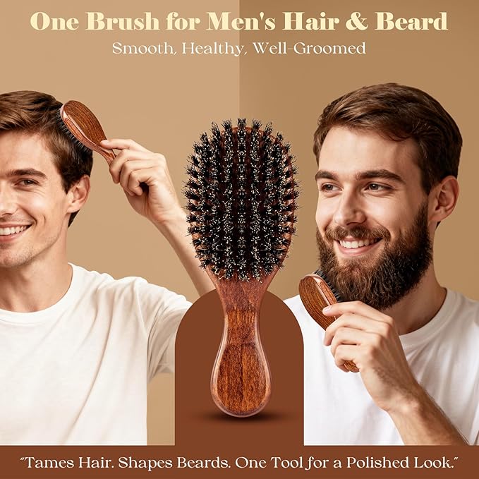 Small Boar Bristle Hair Brush Since 1965 British Craftsmanship, Handmade Natural Wooden Mini Hairbrush/Beard Brush, Pure Soft Bristles Gentle Detangling Women Men Kids Thin Fine Hair, Smooth & Shine