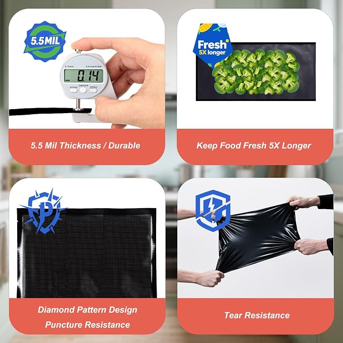 Black and Clear Vacuum Sealer Bags 15" x 20", 5.5 Mil Precut Vacuum Seal Bags for Food Storage, Sous Vide, and Meal Prep, Heavy Duty Commercial Grade, 50 Count