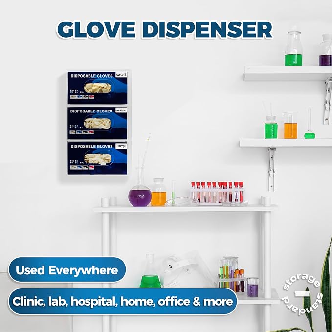 Storage Standard Triple Glove Box Holder Wall Mount Glove Dispenser - Disposable Glove Holder Wall Mount Glove Station for Medical Gloves, Multipurpose Kitchen Gloves Holder - 16.5 x 10 x 3.5 Inches