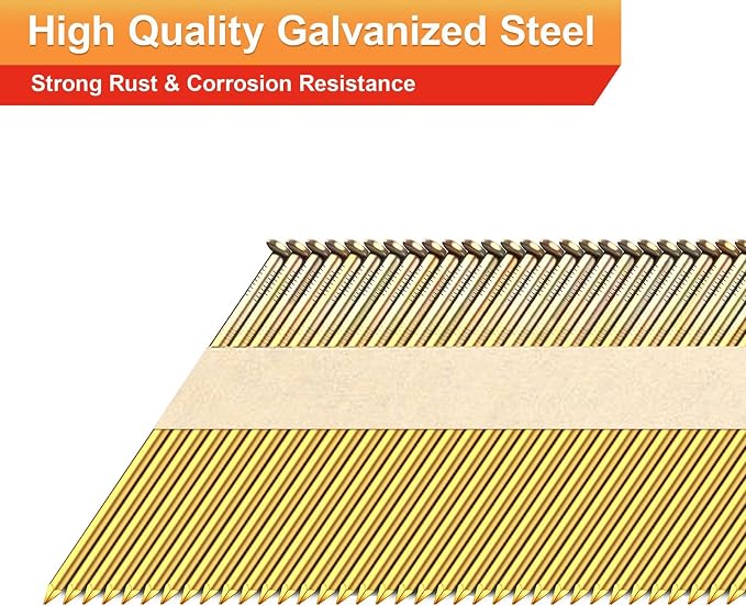 34°Framing Nails,Smooth Shank,3-1/2":1000pcs | D Head Nail Pack,Galvanized Paper Tape Strip Nails,for 30 to 34 Degree Framing Nailer