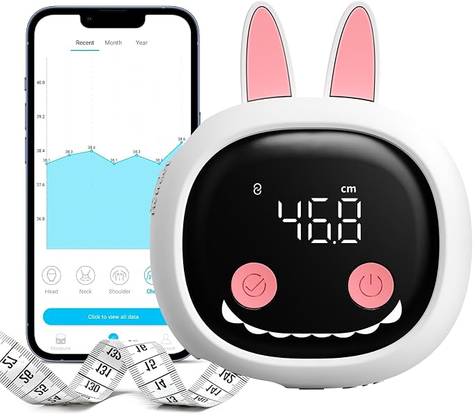 Smart Body Tape Measure with Cute Rabbit Silicone Case, Bluetooth Body Measuring Tape for Weight Loss & Muscle Gain, Digital Waist Measure Syncs with App